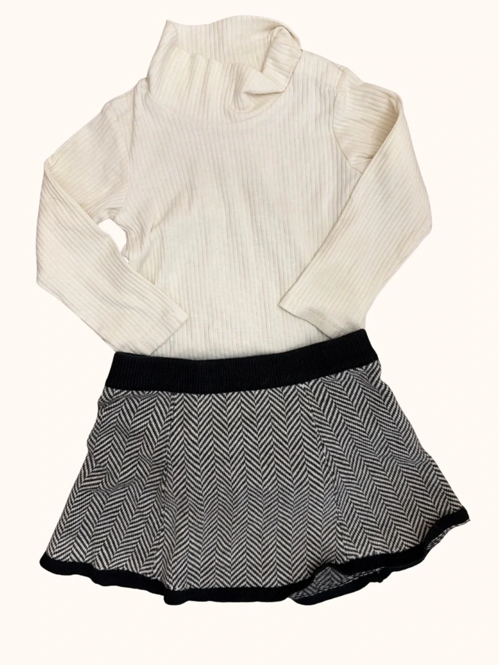 Black & White Herringbone Skater Skirt - Classic Flare